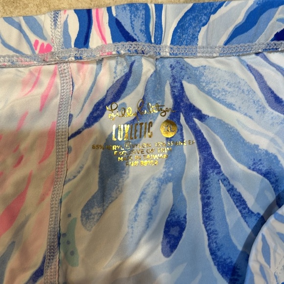 Lilly Pulitzer Luxletic Fan palm Coral Print Bike Shorts XL Workout Gym - Picture 2 of 6